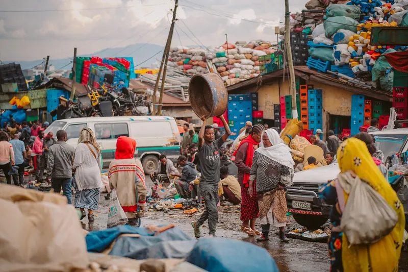 A busy street in Mercato market, Addis Ababa